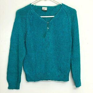 🌞John Bull vintage turquoise pullover 2 button v-neck ribbed knit sweater M